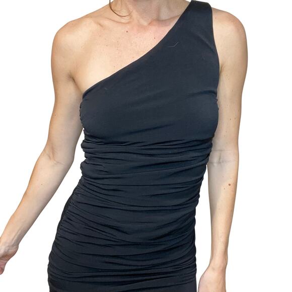 Lulus One Shoulder Little Black Dress Size XS NWT Sexy Bodycon Midi Party - Picture 4 of 8